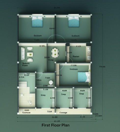 30x45 mixed-use 3D floor plan featuring three shops at the front, central staircase access, drawing room, dining area, kitchen, common toilet, and three bedrooms at the rear. The layout shows a commercial frontage with three shops opening toward the main road. Behind the shops, a staircase provides vertical access to upper floors. The residential portion includes a spacious drawing room connected to a dining area, a separate kitchen, a common toilet, one bedroom near the middle section, and two bedrooms positioned at the back for privacy. This 3D rendered floor plan illustrates a 3BHK configuration on a 30 by 45 feet plot suitable for rental or mixed-use development.