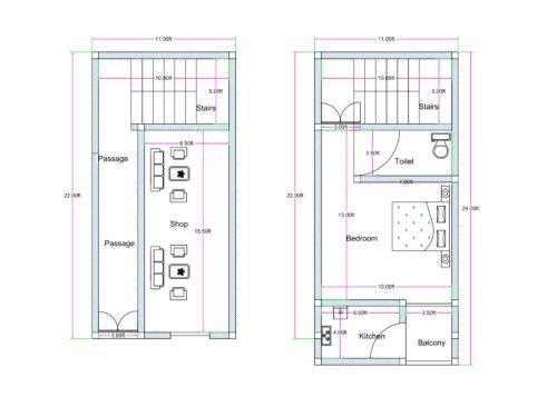 11X22 1BHK 2 FLOORS