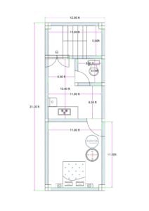 12x31 feet 2BHK narrow plot house plan with staircase kitchen toilet and two bedrooms layout Alternative options: • 12 feet by 31 feet compact 2 bedroom house plan • 12x31 small 2BHK floor plan for narrow plot • Compact 12 ft wide house layout with staircase provision