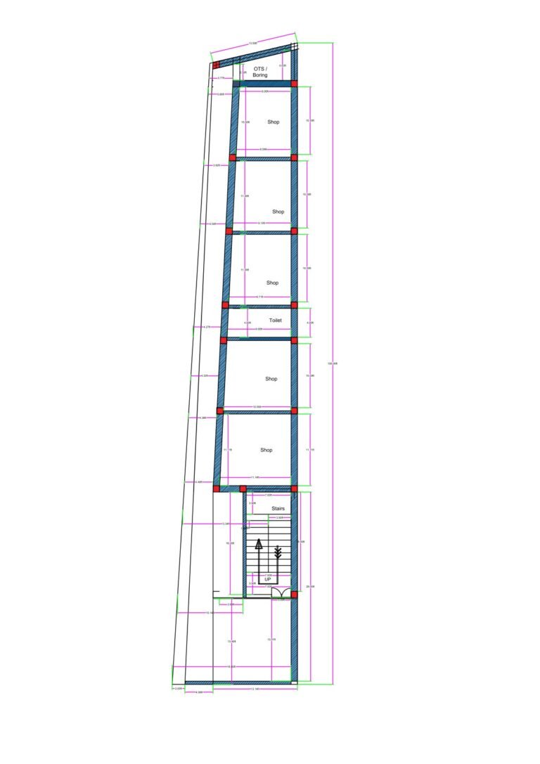13x100 commercial shop layout plan with multiple rental units staircase and toilet2