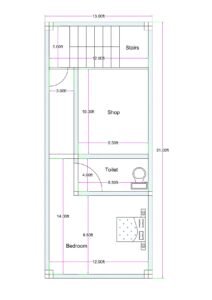 13x31 shop with bedroom plan narrow commercial residential layout with staircase and toilet Alternative alt options: • 13 feet by 31 feet shop cum room floor plan • 13x31 mixed use building plan with staircase • Narrow plot commercial cum residential design 13 ft wide
