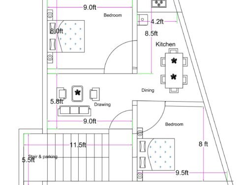 14.5X21.3 TRAPEZOIDAL PLOT 2BHK