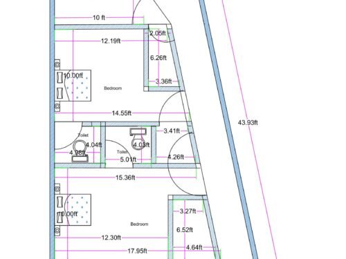 15-24x42 trapezoidal plot 3BHK hotel