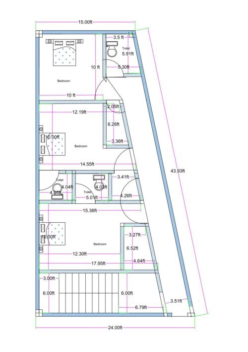 15-24x42 trapezoidal plot 3BHK hotel