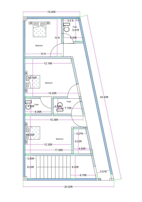 15-24x42 trapezoidal plot 3BHK hotel 2