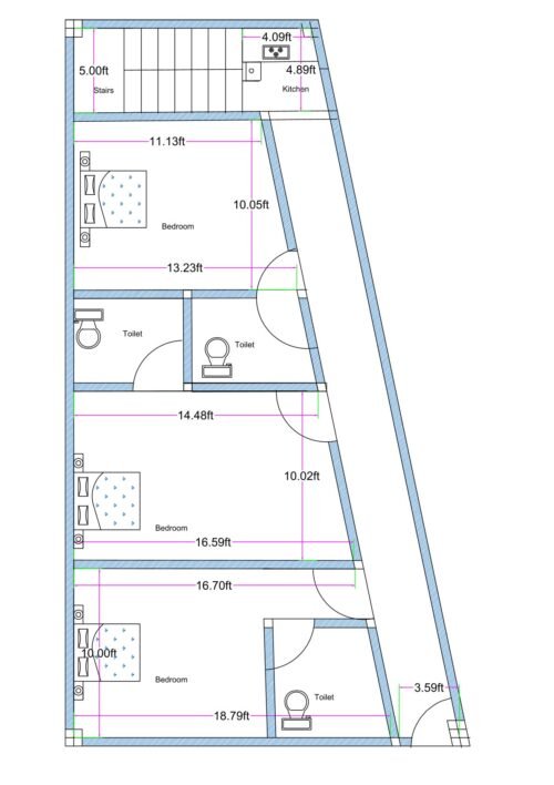 15-24x42 trapezoidal plot 3BHK hotel 3