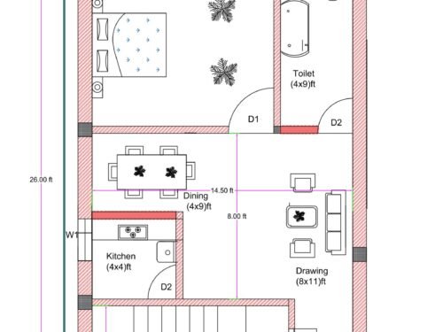16.50x26 ft 1BHK