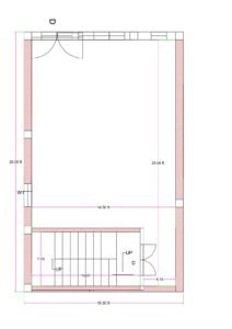 16.50x26 feet ground floor plan showing front car parking area, main entrance door at the front, and staircase positioned at the rear side of the house layout.