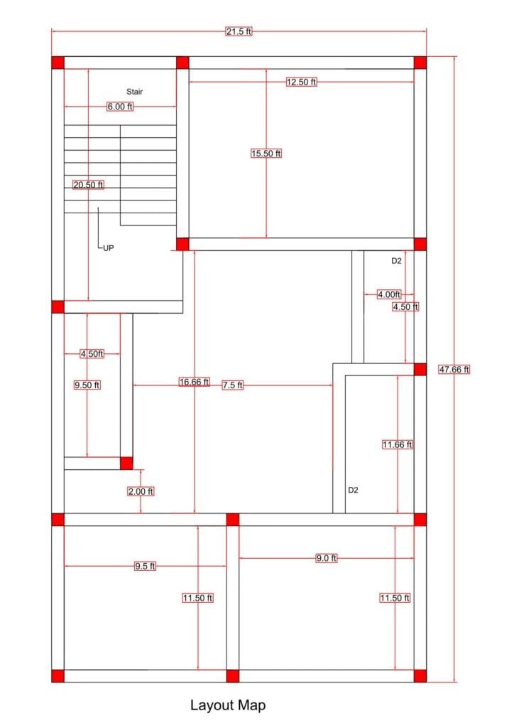 22x48 House Structural Layout Plan | Column & Beam Design (Actual 21 ...