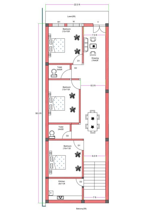 22x55 3BHK