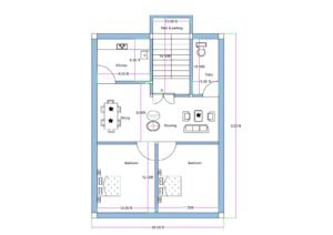 26 feet by 30 feet compact 2BHK house floor plan featuring front staircase with parking space and a well-organized residential layout. The front portion includes a 10-foot-wide stair and parking area with a 14.5-foot stair run. A common toilet measuring approximately 5 feet by 10.5 feet is positioned on the front-right side. The kitchen is located on the front-left side measuring approximately 6 feet by 8 feet. A centrally placed drawing and dining area measuring approximately 8 feet in width connects all rooms. Two rear bedrooms measure approximately 12 feet by 12 feet and 11.5 feet by 12 feet. The layout efficiently utilizes the 26x30 plot for small family living with future vertical expansion potential.