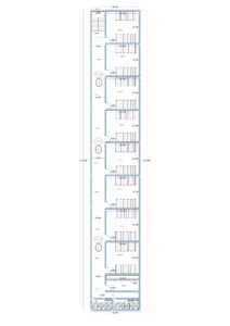 “Detailed school building floor plan for a 35×210 plot (actual size: 35×210 ft) showing multiple 22×8 ft classrooms arranged in a linear layout, wide corridor on the right side, staircase at the front, toilet blocks, staff area, principal and cashier room, and separate sections for entrance and administration. The plan shows long-plot institutional design with efficient circulation, ventilation shafts, and classroom repetition ideal for high-capacity schools.”