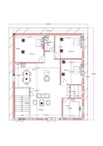 “Detailed south-facing 3BHK house plan for a 40×50 plot (actual size: 38×47.8 ft) showing three bedrooms, a spacious drawing room, large dining area, modular kitchen, puja room, staircase, WC, and toilets. Includes room dimensions such as 14×14 ft bedroom, 12×12 ft bedroom, 13×10 ft bedroom, and vastu-friendly south-facing entry with well-structured ventilation and layout planning.”