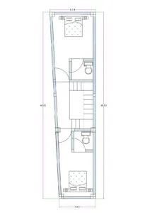9.1 ft front narrow trapezoidal 2BHK house plan 40 ft deep compact ground floor layout (Alternative variations for rotation) • 9.1 feet wide 40 feet deep 2BHK floor plan with staircase • Trapezoidal narrow plot 2BHK ground floor house design • 9 ft frontage compact 2 bedroom house plan with two toilets