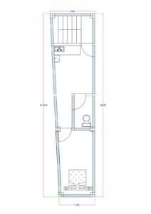 9.83 ft narrow trapezoidal plot 1BHK house plan 40 ft deep compact ground floor layout (Alternative variations) • 9.83 feet wide 1 bedroom narrow plot house plan with staircase • Trapezoidal 40 ft deep compact 1BHK floor plan design • Narrow 9 ft frontage 1BHK house layout with hall and kitchen