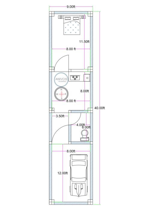 9x40 1BHK with parking