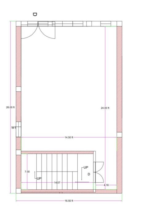 16.50x26 ft 1BHK Ground Floor