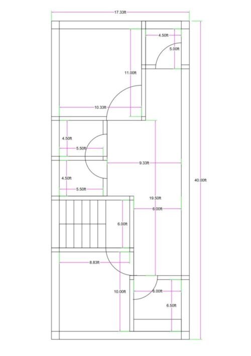 17.33x40 ft 2BHK