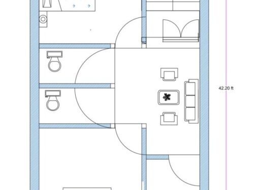 17.33x42 ft 2BHK