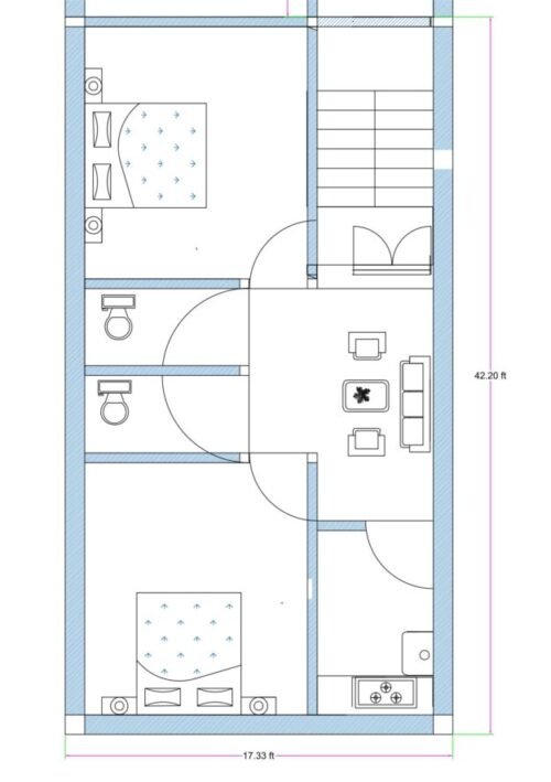 17.33x42 ft 2BHK