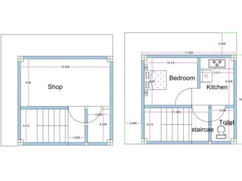 17x16 ft Ground Shop + first 1BHK