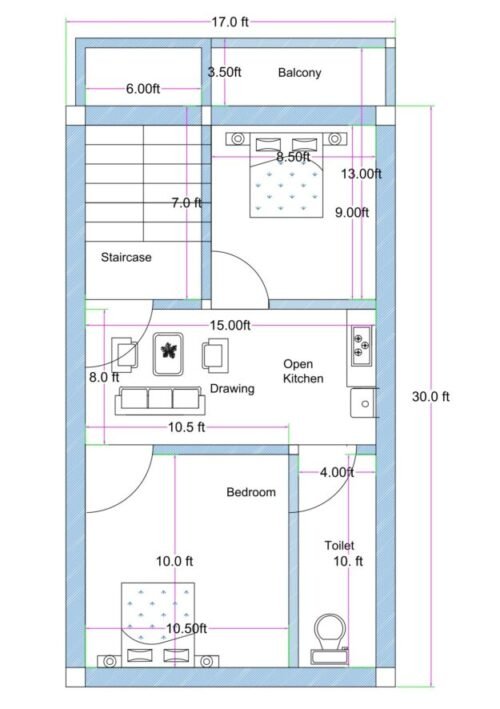 17x30 ft 2BHK