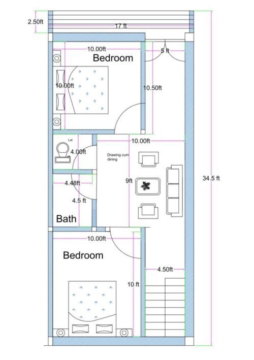 17x36.50 ft 2BHK