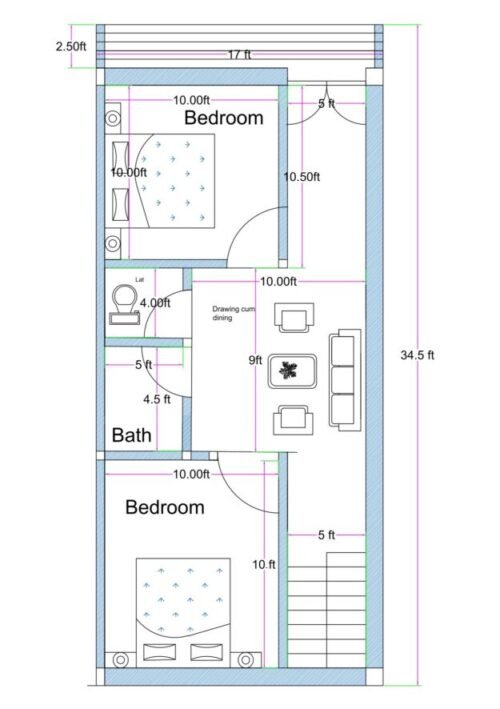 17x36.50 ft 2BHK 2