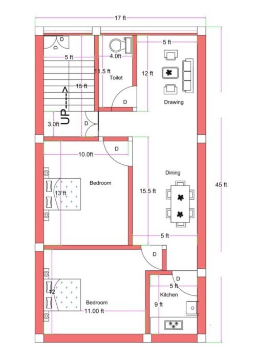 17x45 ft 2BHK