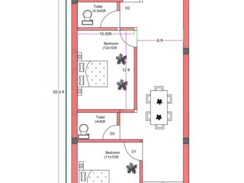 17x55 ft 3BHK