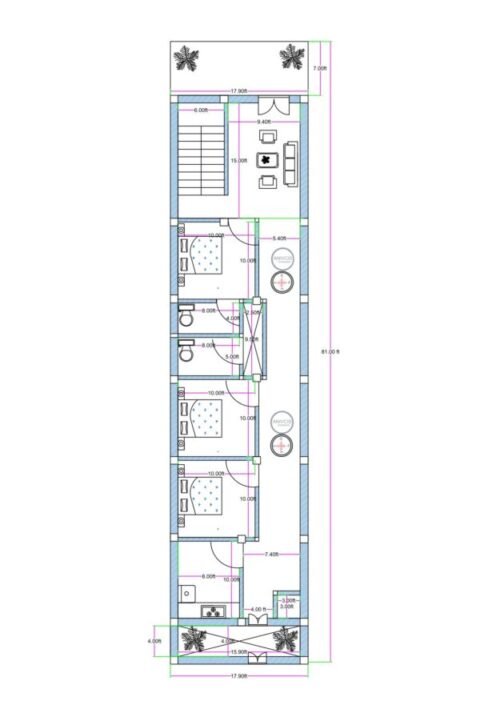 17x70 ft 3BHK