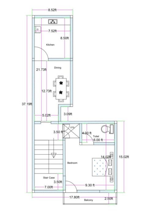 17.80-8.50x39.19 ft 2BHK First Floor differently joined plot