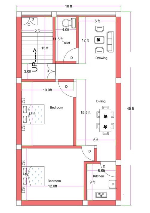 18x45 ft 2BHK