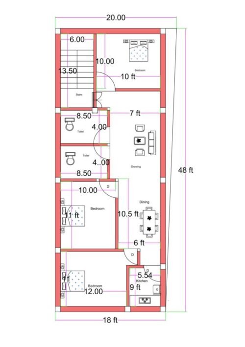 18x48 ft 3BHK