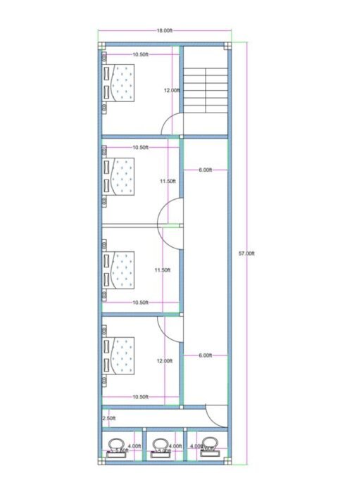 18x57 4 room 3 toilet