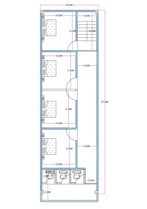 18x57 4 room 3 toilet stairs2