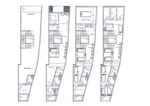 18x90 hospital Ground+4 Floors or Irregular trapezoidal plot