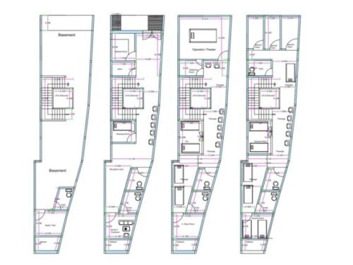 18x90 hospital Ground+4 Floors or Irregular trapezoidal plot