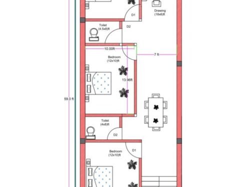 19.60x59 ft 3BHK
