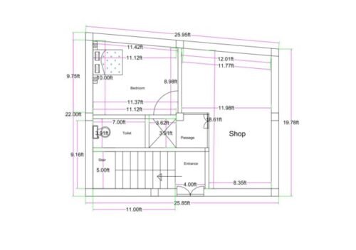 19.78x25.43 ft 1BHK irregular plot