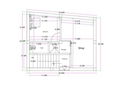 19.78x25.43 ft 1BHK irregular plot