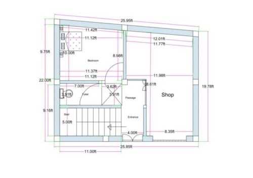 19.78x25.43 ft 1BHK irregular plot 2