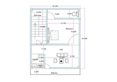 20.25x24.50 ft 1BHK