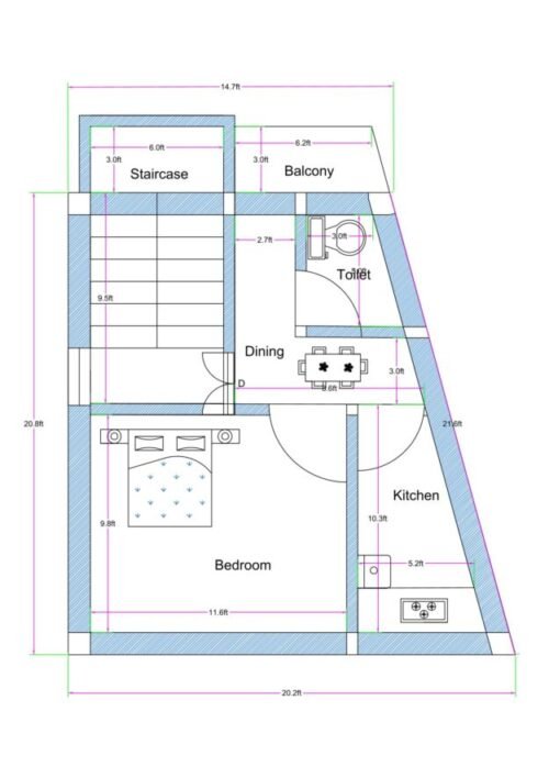 20.83-14.50x20.83 ft 1BHK irregular Plot