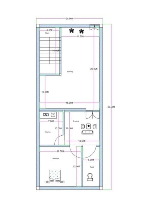 20x50 ft 1BHK +Parking