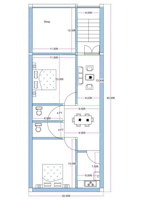20x50 2BHK 1Shop/Parking