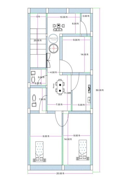20x50 ft 3BHK