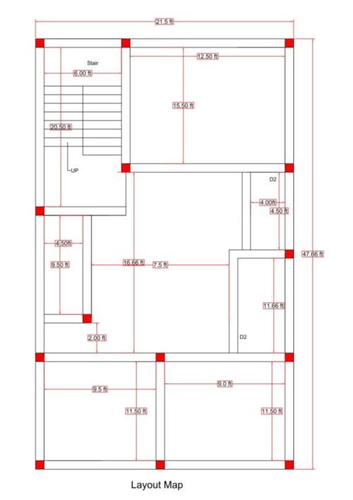 21.50x47.66 ft 3BHK layout