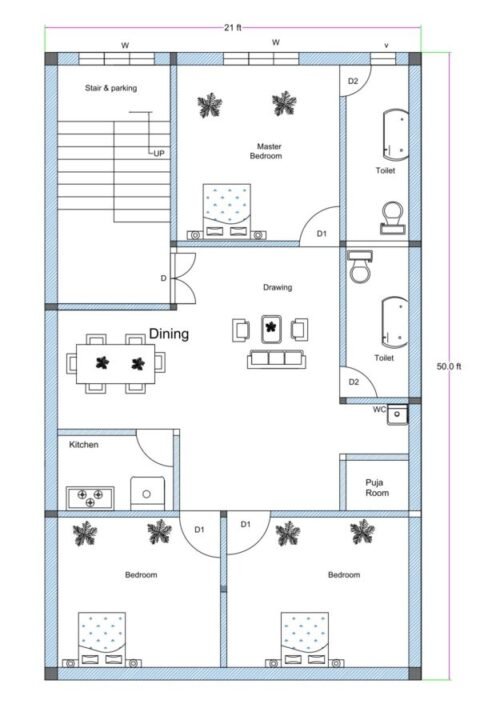 21x50 ft 3BHK