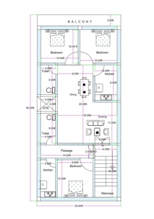 22.50x47 ft 2Flats 2BHK & 1BHK